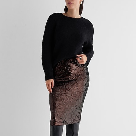 NWT Express XL High Waisted Bronze Midi Sequins Pencil Skirt - Picture 5 of 5